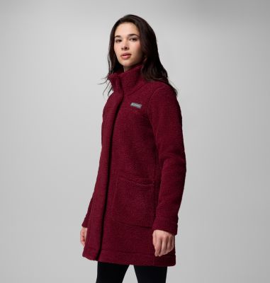 Chaqueta larga de forro polar sherpa Panorama para mujer, Color: Rich Wine, image 4