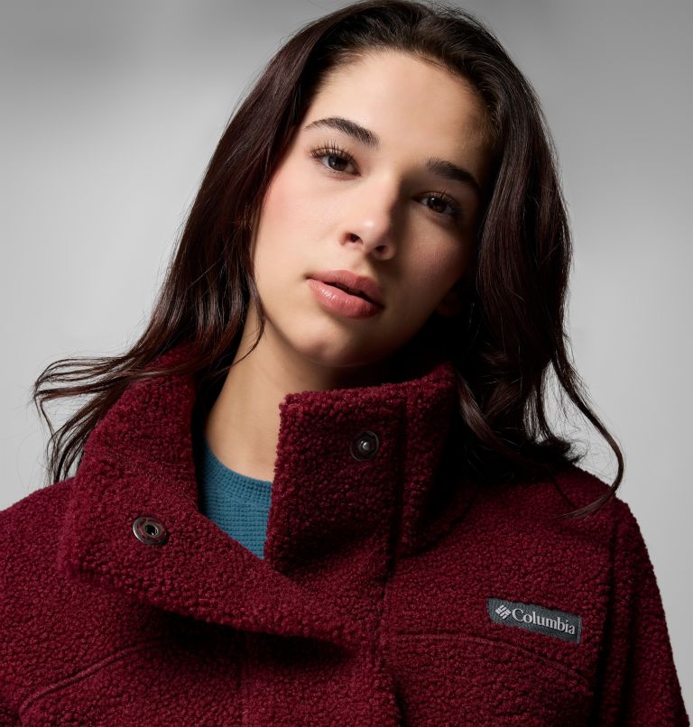 Women's Panorama Long Sherpa Fleece Jacket, Color: Rich Wine, image 5