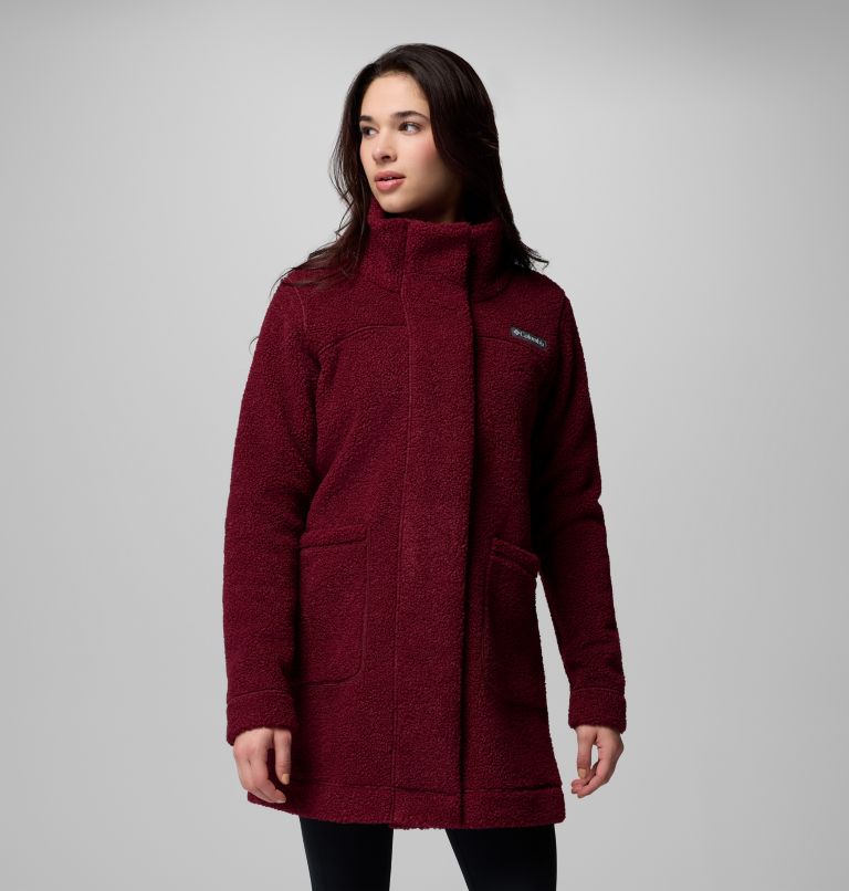 Women's Panorama Long Sherpa Fleece Jacket, Color: Rich Wine, image 1