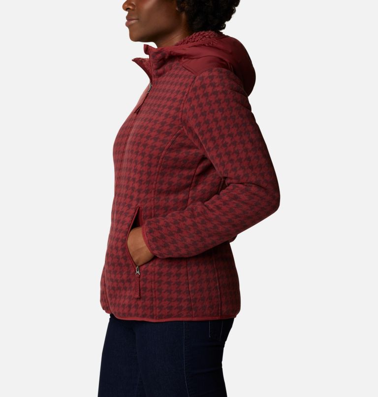 Women's Winter Pass Print Fleece Full Zip Jacket, Color: Marsala Red Small Houndstooth