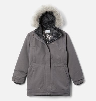 Girls' Boundary Bay Down Parka, Color: City Grey, image 1