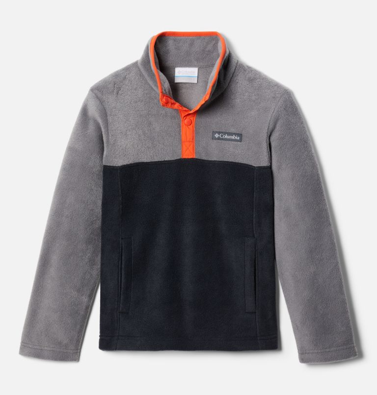 Kids' Steens Mountain 1/4 Snap Fleece Pull-Over, Color: Black, City Grey, image 1