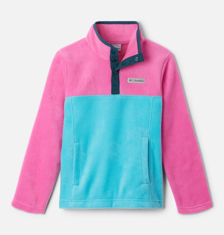 Thumbnail: Girls' Steens Mountain Quarter Snap Fleece Pull-Over, Color: Geyser, Pink Ice, image 1
