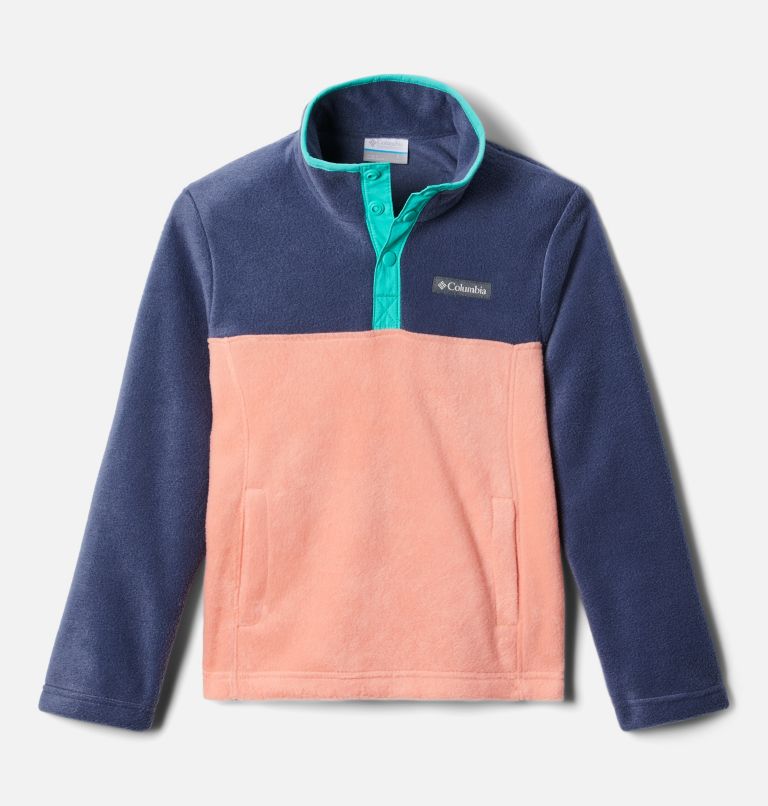 Girls' Steens Mountain Quarter Snap Fleece Pull-Over, Color: Coral Reef, Nocturnal, image 1