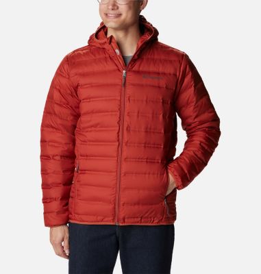 Red hooded puffer jacket on sale mens