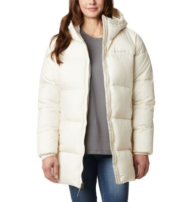 Columbia White Out Mid Omni Heat - Chaqueta larga con capucha para mujer,  abrigo acolchado grande y regular, líquen ligero