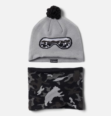 Snow More Set aus Hut und Gamasche f&uuml;r Kinder Youth Snow More&trade; Hat and Gaiter Set | 039 | O/S, Columbia Grey Critter Camo, front