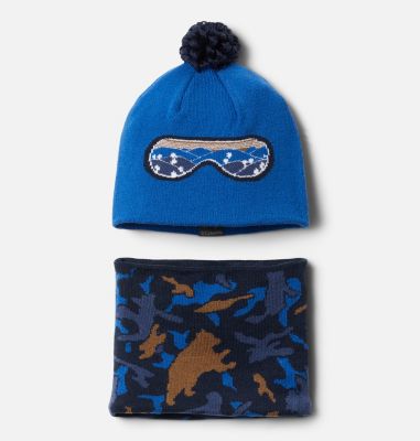 Snow More Set aus Hut und Gamasche f&uuml;r Kinder Youth Snow More&trade; Hat and Gaiter Set | 039 | O/S, Bright Indigo Critter Camo, front