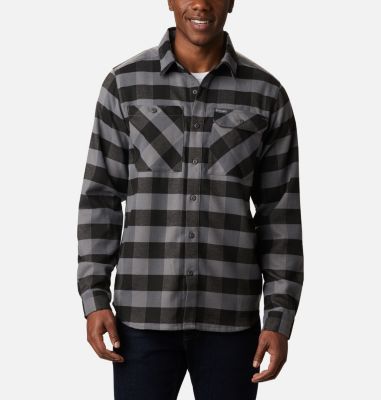 Camisa de franela el&aacute;stica Outdoor Elements para hombre Outdoor Elements&trade; Stretch Flannel | 023 | S, City Grey Buffalo Plaid, front
