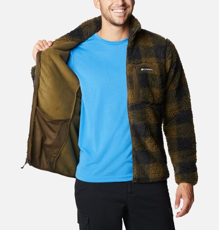 Men's Winter Pass Printed Fleece Jacket, Color: Olive Green Check
