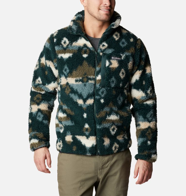 Men's Winter Pass Printed Fleece Jacket, Color: Spruce Rocky Mountain Print, image 1