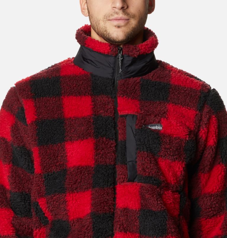 Men's Winter Pass Printed Fleece Jacket, Color: Mountain Red Check, image 4