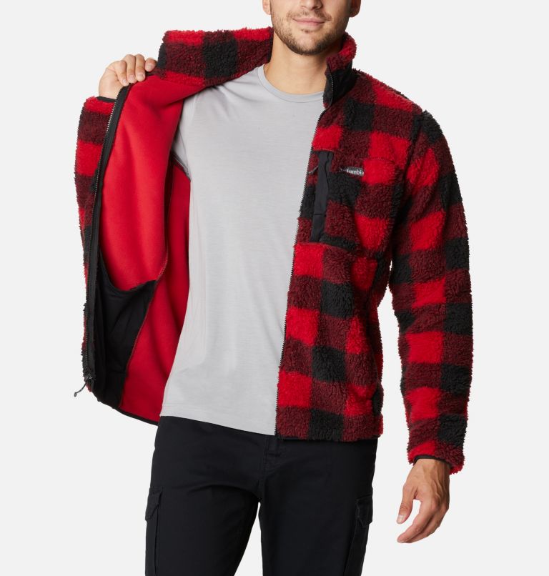 Men's Winter Pass Printed Fleece Jacket, Color: Mountain Red Check, image 5