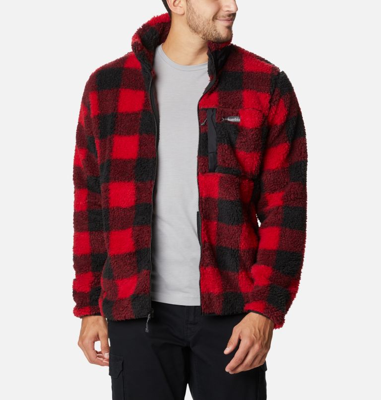 Men's Winter Pass Printed Fleece Jacket, Color: Mountain Red Check, image 1