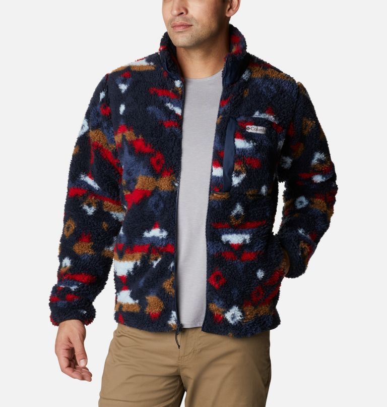 Men's Winter Pass Sherpa Fleece Jacket, Color: Collegiate Navy Rocky Mountain Print, image 6