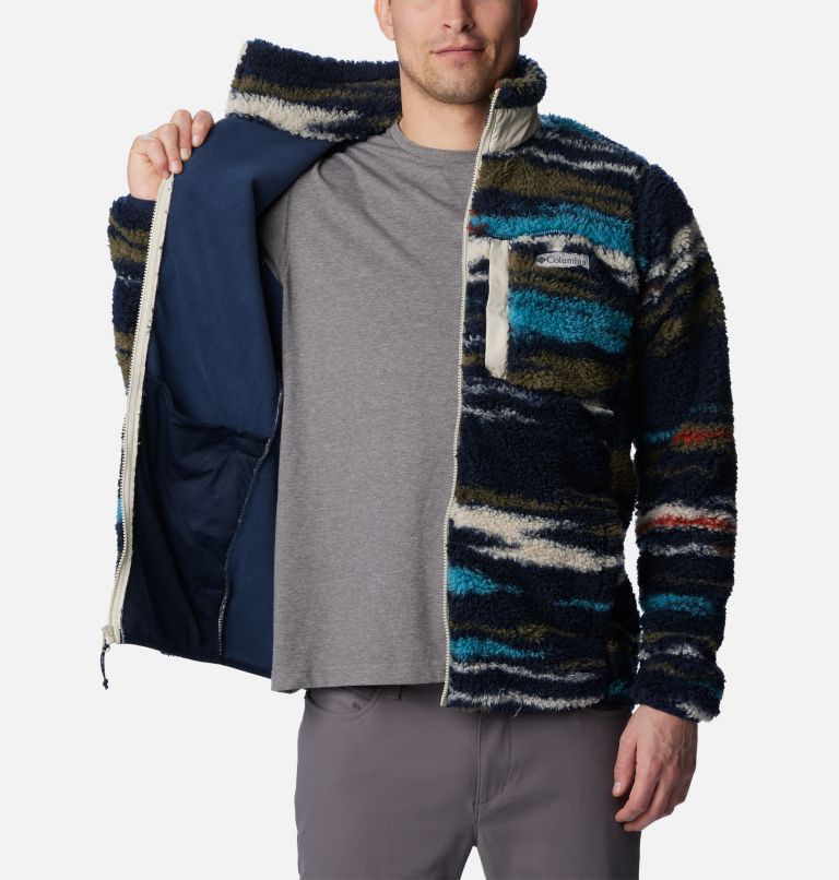 Men's Winter Pass Sherpa Fleece Jacket, Color: Collegiate Navy Skyscape Print, image 5