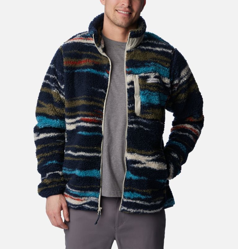 Men's Winter Pass Sherpa Fleece Jacket, Color: Collegiate Navy Skyscape Print, image 6