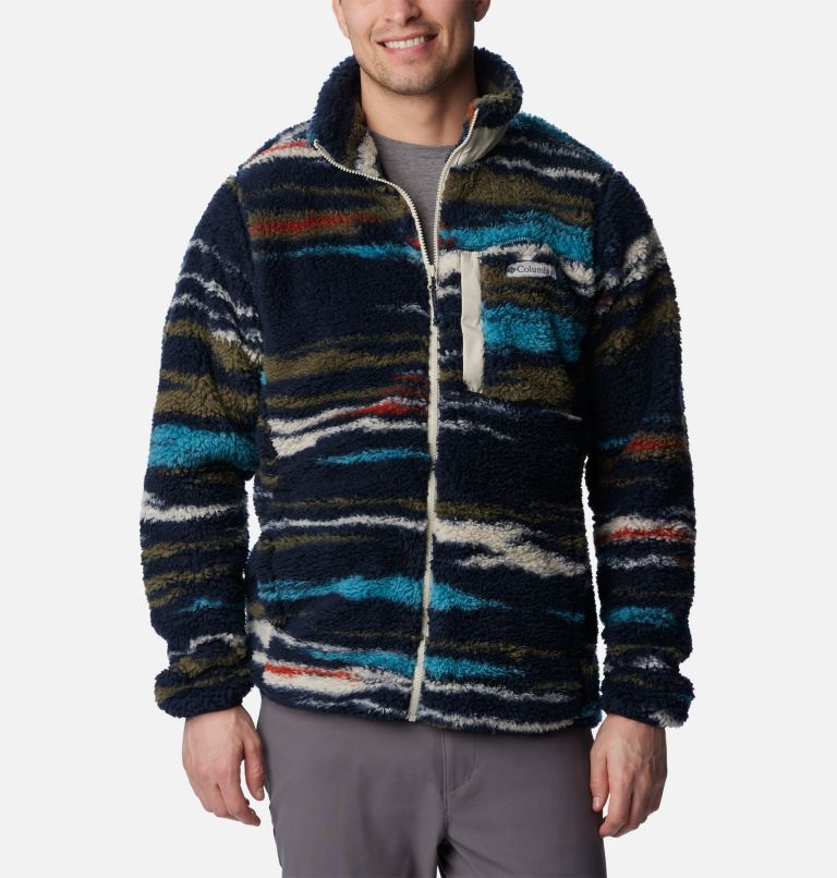 Men's Winter Pass Sherpa Fleece Jacket, Color: Collegiate Navy Skyscape Print, image 1