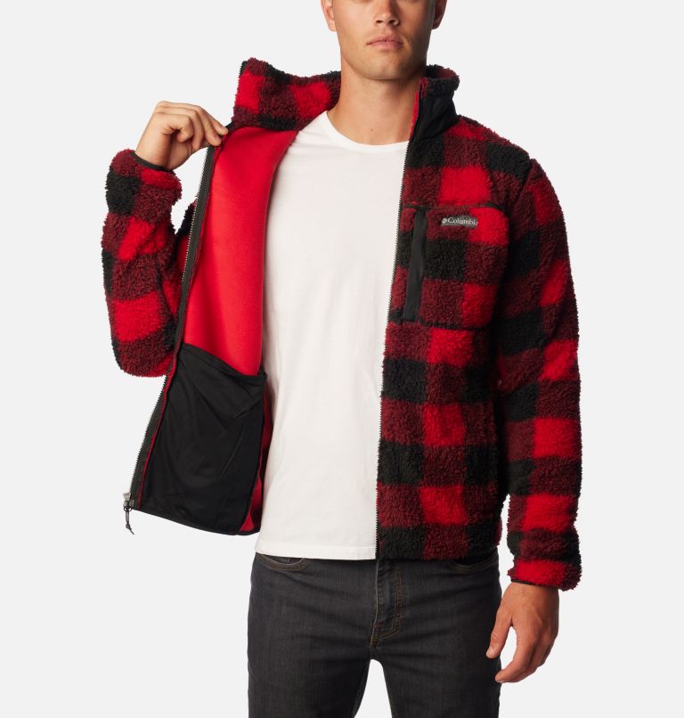 Men's Winter Pass Sherpa Fleece Jacket, Color: Mountain Red Check, image 5