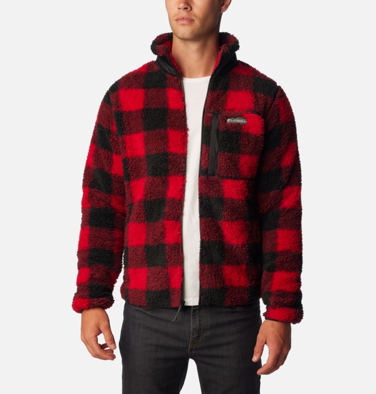 Men's Winter Pass Sherpa Fleece Jacket, Color: Mountain Red Check, image 6