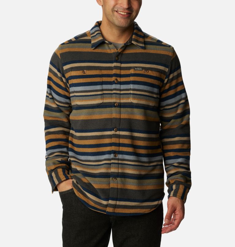 Thumbnail: Men's Flare Gun Fleece Over Shirt, Color: Shark Surfcrest Stripe Print, image 3