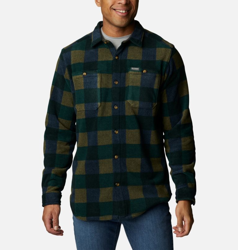 Men's Flare Gun Fleece Over Shirt, Color: Spruce Multi Check