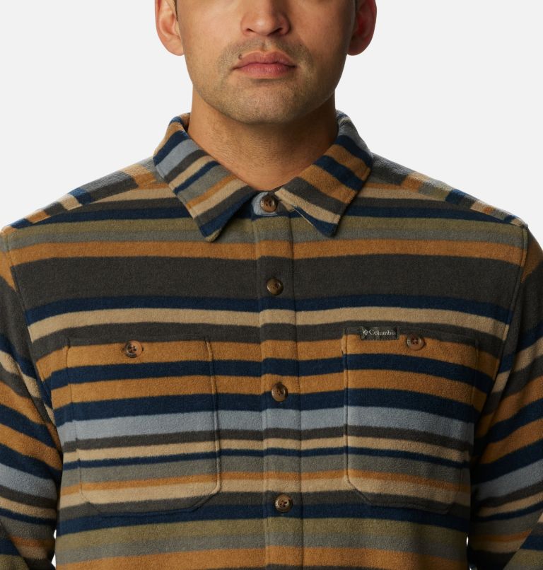 Thumbnail: Men's Flare Gun Fleece Over Shirt, Color: Shark Surfcrest Stripe Print, image 4