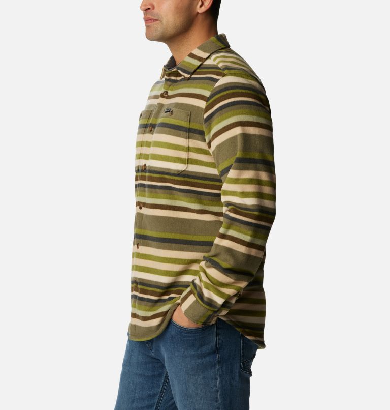 Men's Flare Gun Fleece Over Shirt, Color: Stone Green Surfcrest Stripe Print, image 3