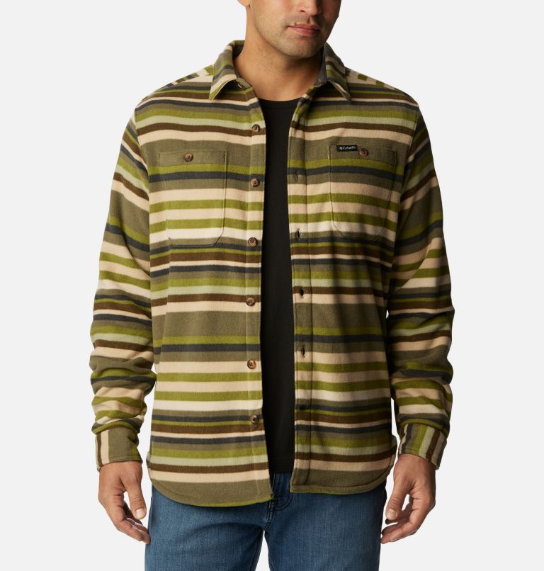 Thumbnail: Men's Flare Gun Fleece Over Shirt, Color: Stone Green Surfcrest Stripe Print, image 5