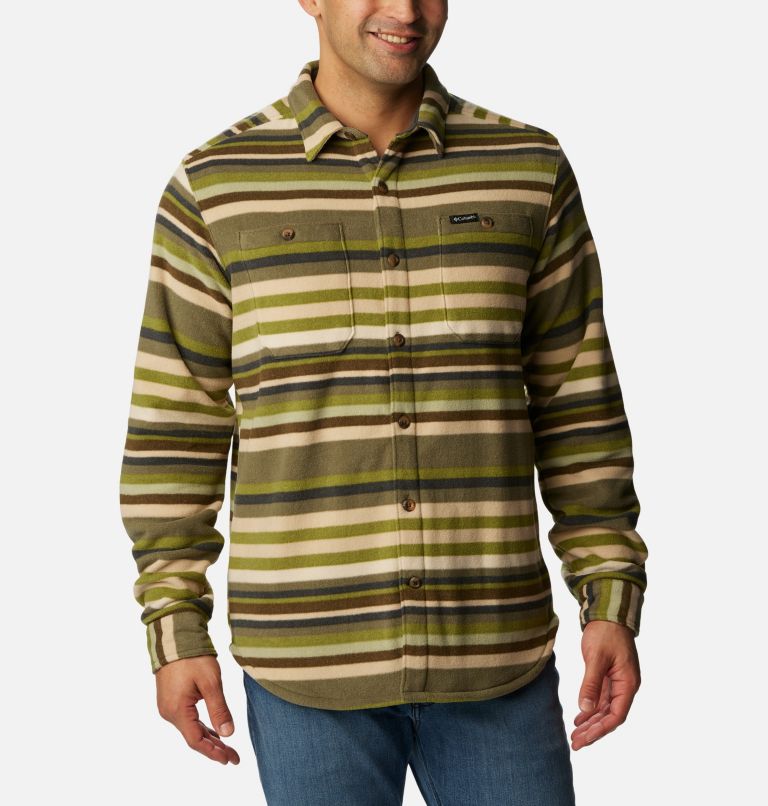Men's Flare Gun Fleece Over Shirt, Color: Stone Green Surfcrest Stripe Print, image 1