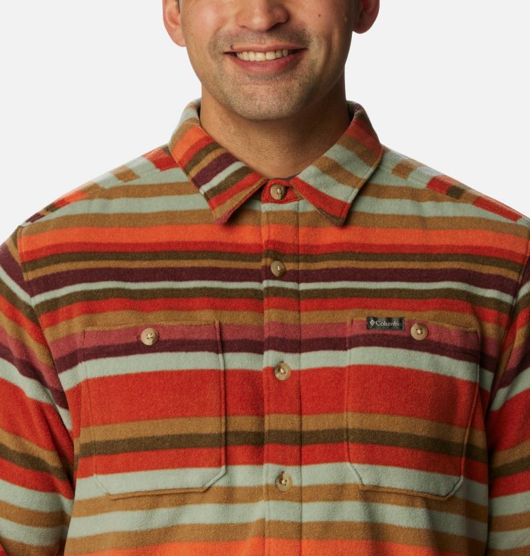 Men's Flare Gun Fleece Over Shirt, Color: Warp Red Surfcrest Stripe Print, image 4