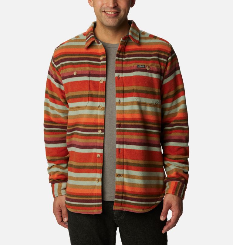 Thumbnail: Men's Flare Gun Fleece Over Shirt, Color: Warp Red Surfcrest Stripe Print, image 5