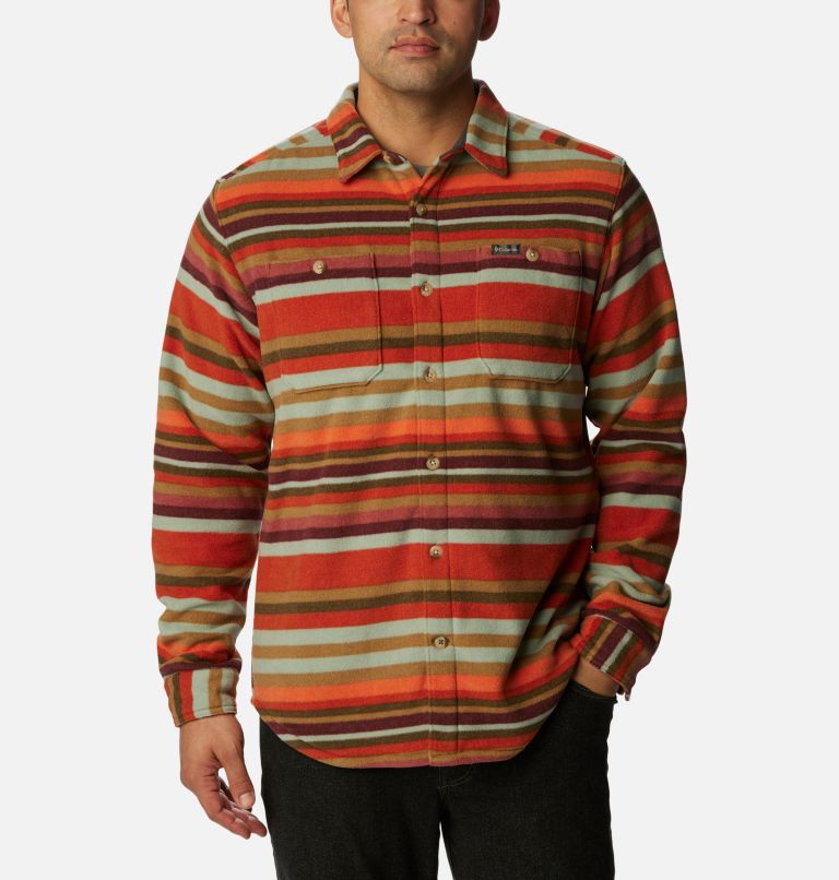 Men's Flare Gun Fleece Over Shirt, Color: Warp Red Surfcrest Stripe Print, image 1