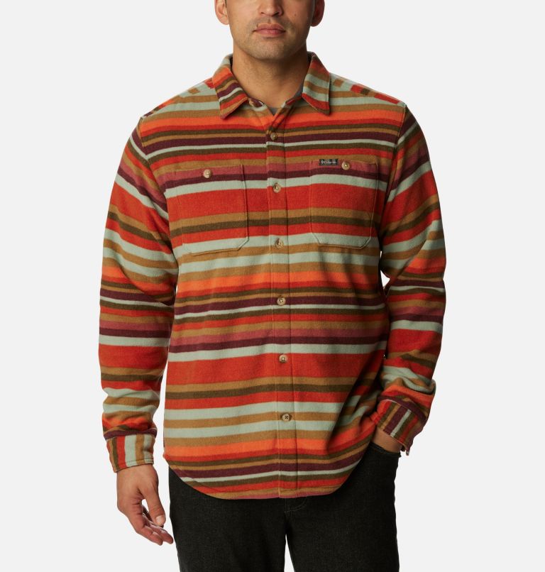 Thumbnail: Men's Flare Gun Fleece Over Shirt, Color: Warp Red Surfcrest Stripe Print, image 1