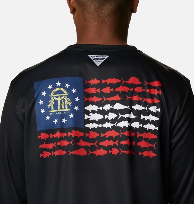 Thumbnail: Men's Terminal Tackle PFG Fish Flag Long Sleeve Shirt, Color: Black, Georgia Fish, image 5