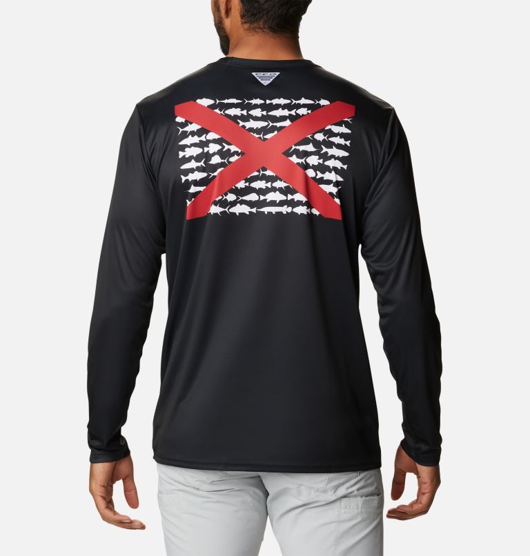 Thumbnail: Men's Terminal Tackle PFG Fish Flag Long Sleeve Shirt, Color: Black, Alabama Fish, image 1