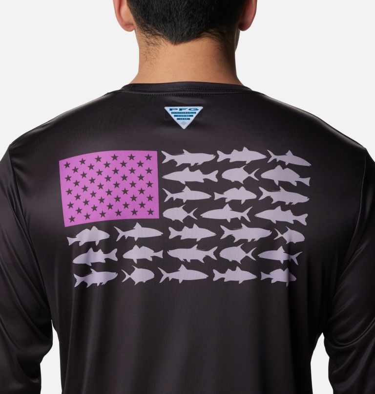 Columbia Boys' PFG Terminal Tackle Fish Flag Long Sleeve Shirt - M - White