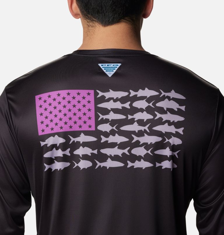 Thumbnail: Men's Terminal Tackle PFG Fish Flag Long Sleeve Shirt, Color: Black, Berry Jam Inshore Fish, image 4