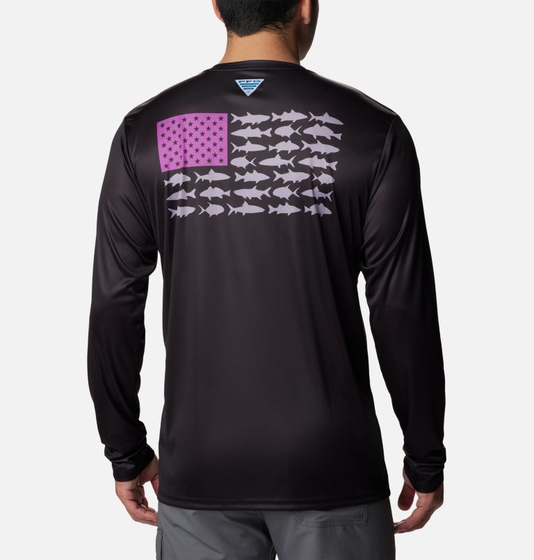 Men's Terminal Tackle PFG Fish Flag Long Sleeve Shirt, Color: Black, Berry Jam Inshore Fish, image 2