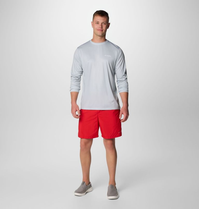 Men's Terminal Tackle PFG Fish Flag Long Sleeve Shirt, Color: Cool Grey, Vivid Blue, image 3