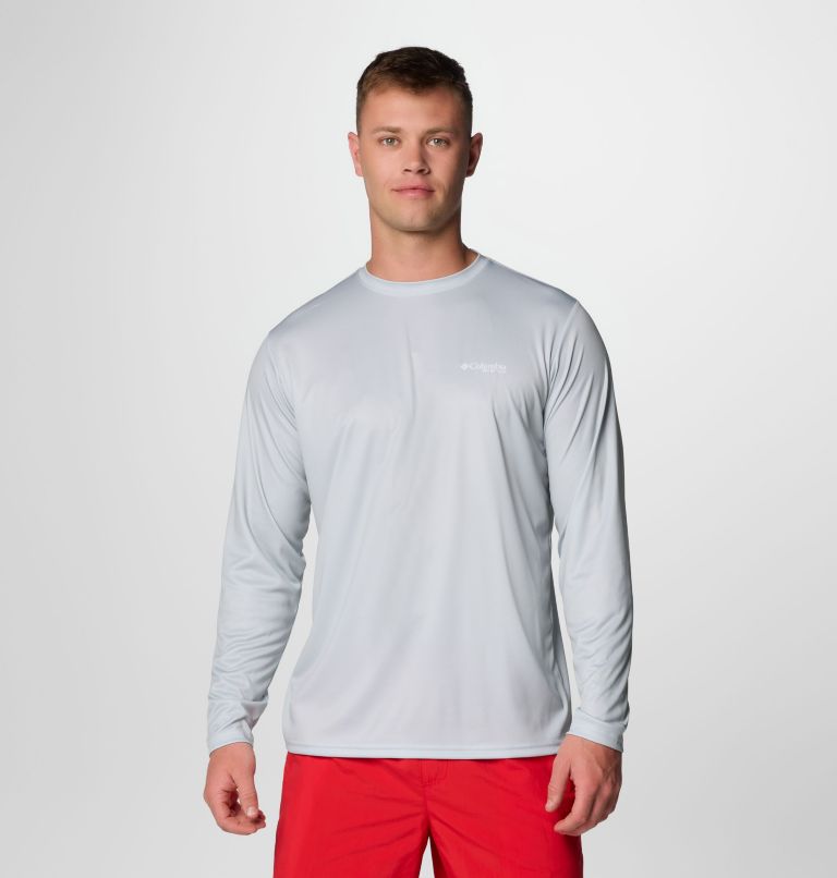 Men's Terminal Tackle PFG Fish Flag Long Sleeve Shirt, Color: Cool Grey, Vivid Blue, image 2