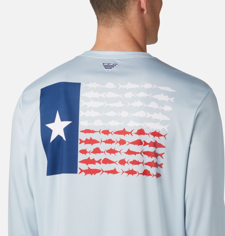 Men's Terminal Tackle PFG Fish Flag Long Sleeve Shirt, Color: Cool Grey, Texas Fish, image 4