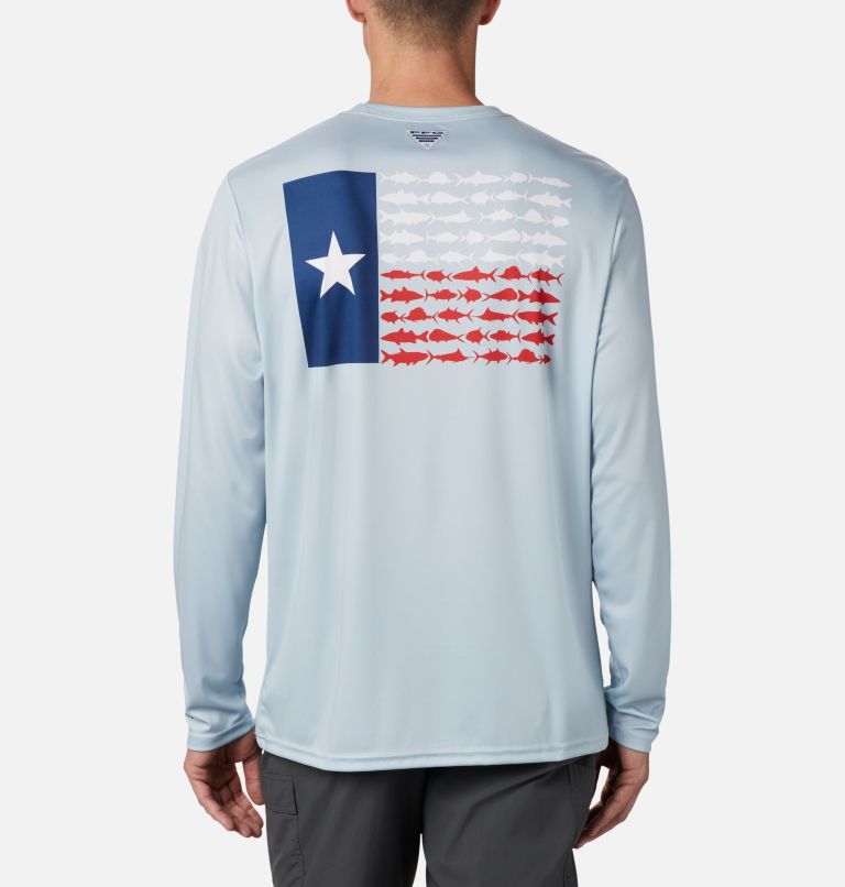 Thumbnail: Men's Terminal Tackle PFG Fish Flag Long Sleeve Shirt, Color: Cool Grey, Texas Fish, image 1