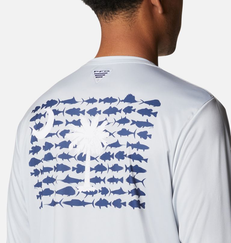 Men's Terminal Tackle PFG Fish Flag Long Sleeve Shirt, Color: Cool Grey, South Carolina Fish, image 5