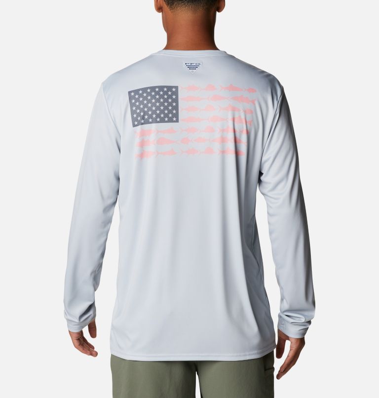 Men's Terminal Tackle PFG Fish Flag Long Sleeve Shirt, Color: Cool Grey, City Grey, image 1