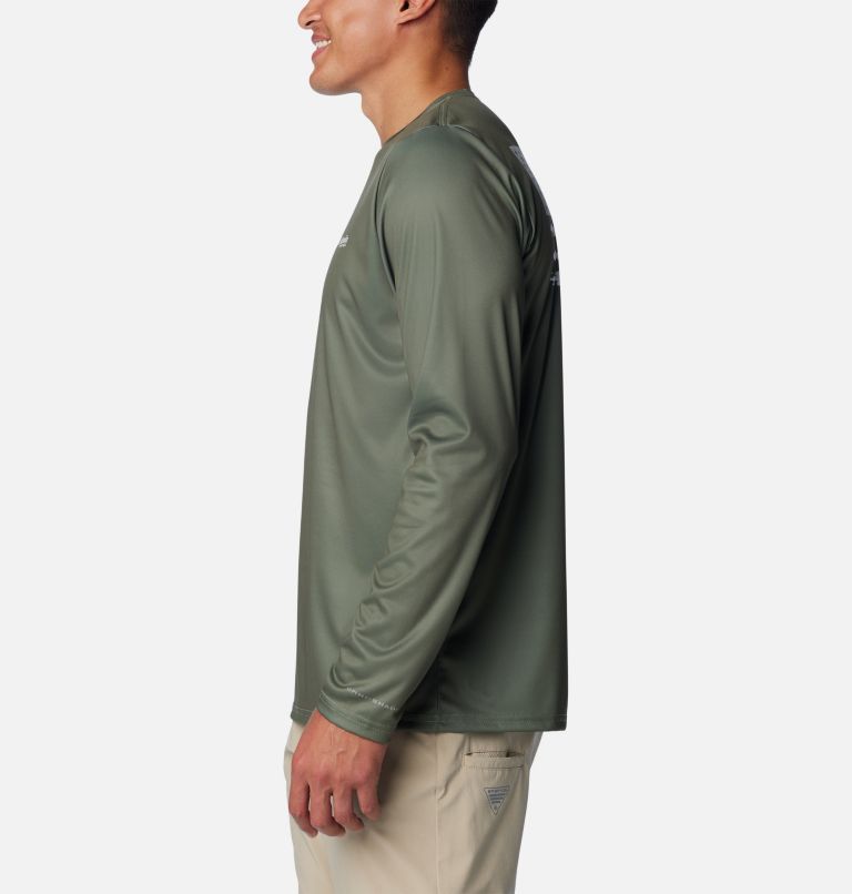 Men's Terminal Tackle PFG Fish Flag Long Sleeve Shirt, Color: Cypress, Cool Grey Bass Lures, image 3