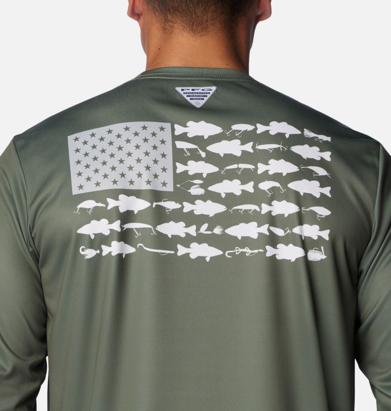 Men's Terminal Tackle PFG Fish Flag Long Sleeve Shirt, Color: Cypress, Cool Grey Bass Lures, image 5