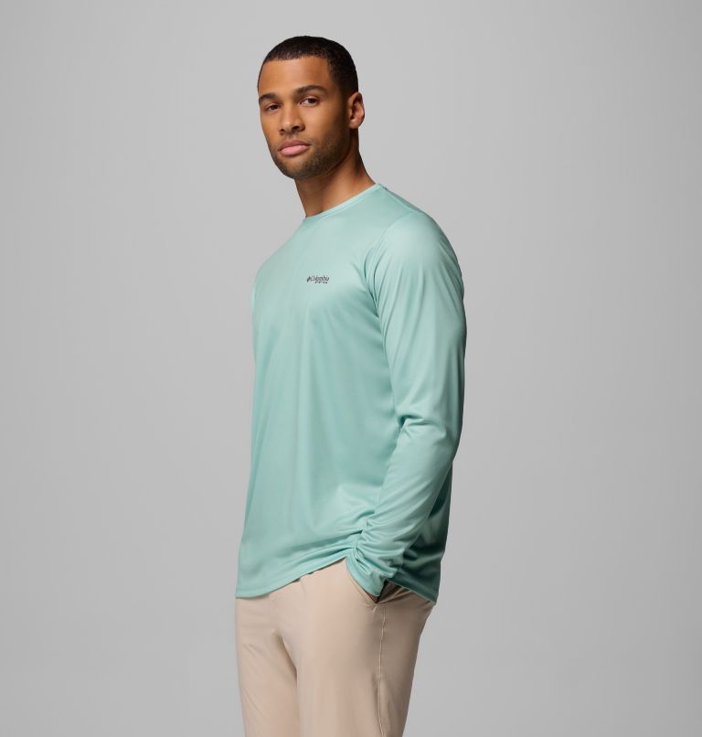 Men's Terminal Tackle PFG Fish Flag Long Sleeve Shirt, Color: Misty Jade, Dusty Purple, image 4