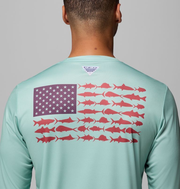 Men's Terminal Tackle PFG Fish Flag Long Sleeve Shirt, Color: Misty Jade, Dusty Purple, image 6