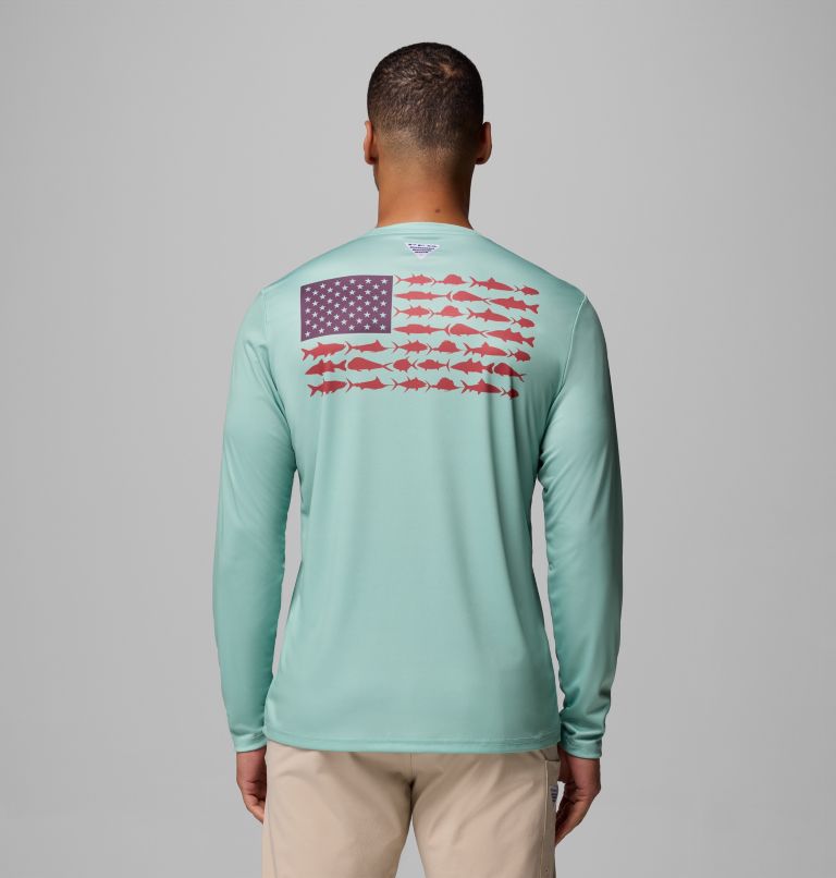 Men's Terminal Tackle PFG Fish Flag Long Sleeve Shirt, Color: Misty Jade, Dusty Purple, image 3